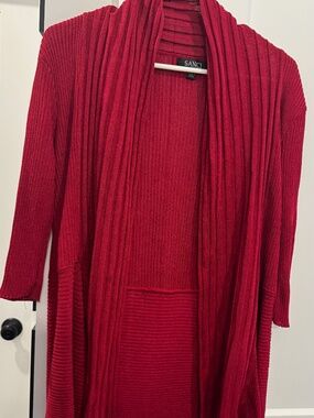 Sanci Red Ribbed Cardigan Open Front Draped Womens Size 14